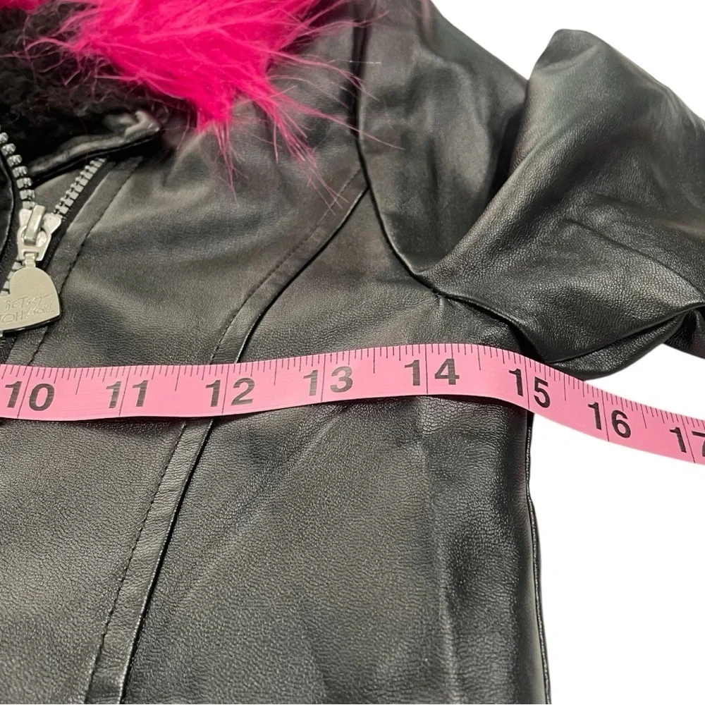 Betsey Johnson EUC Girls size 7/8 adorable faux leather moto jacket fleece lined